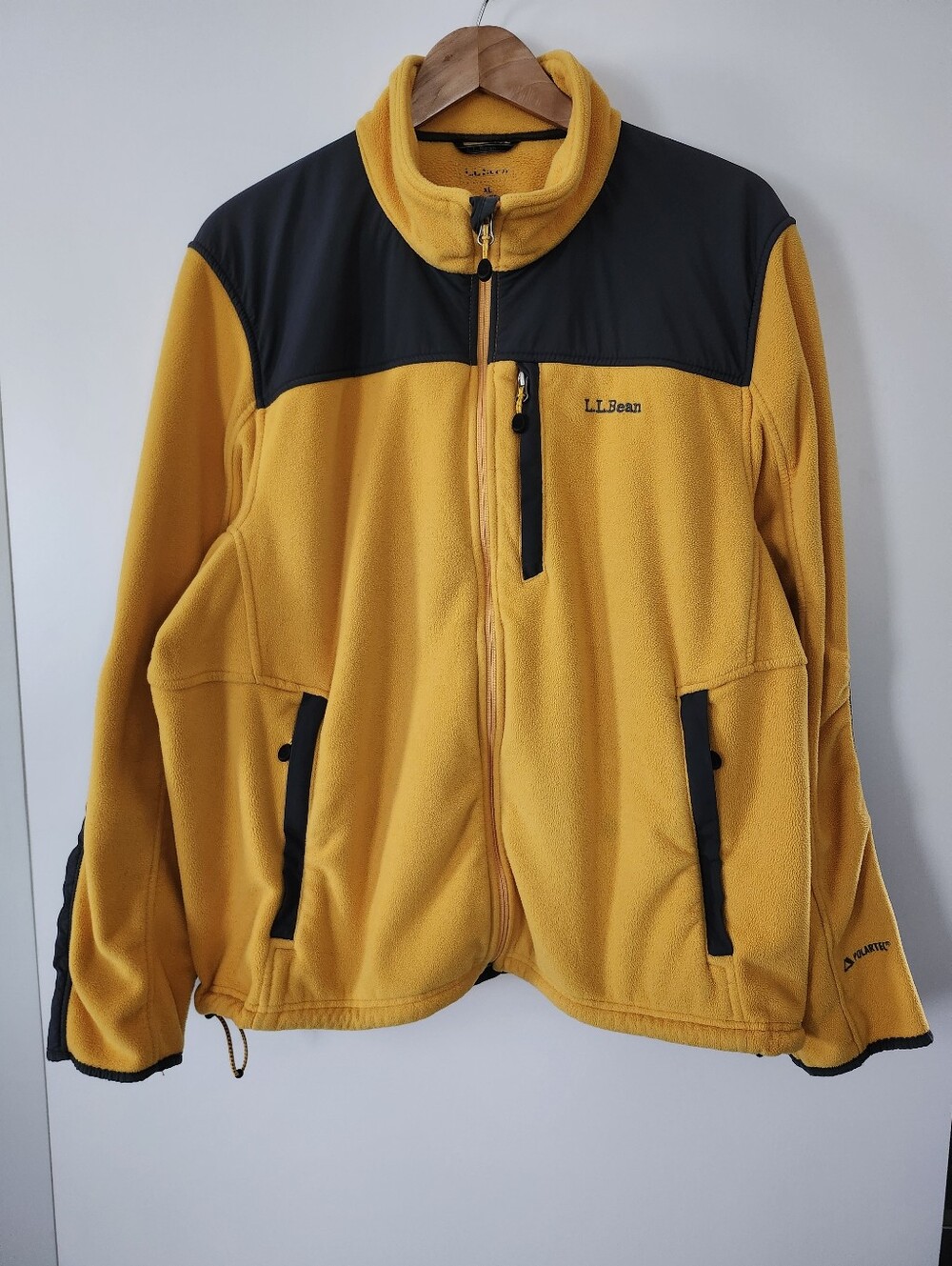 L.L. BEAN Men's Size XL Colorblock Polartec Fleece Sweater Jacket Grey Yellow - Picture 2 of 14